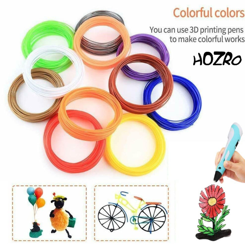 Set 10 Filamente Multicolor HOZRO, pentru Creion 3D PLA 1.75 mm, 5 m Fiecare (50 m Total) – Plastic de Înaltă Calitate, Temperatura de Lucru 160-200℃, Ideal pentru Proiecte Creative și Modele 3D DIY HOZRO