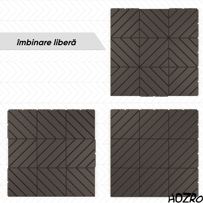 Pavaj de Terasă HOZRO, pentru Exterior, Plăci Interlocking 30 × 30 cm – Pardoseală Modulară Impermeabilă și Rezistentă la Intemperii, Ideală pentru Terasă sau Zonă de Piscină, Montaj Rapid Fără Unelte, Model V0601-45 HOZRO