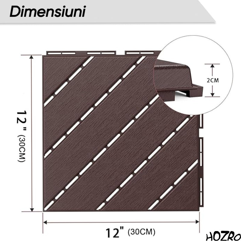 Pavaj de Terasă HOZRO, pentru Exterior, Plăci Interlocking 30 × 30 cm – Pardoseală Modulară Impermeabilă și Rezistentă la Intemperii, Ideală pentru Terasă sau Zonă de Piscină, Montaj Rapid Fără Unelte, Model V0601-45 HOZRO