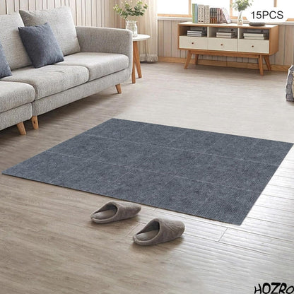 Mochetă autoadezivă HOZRO, 60×60 cm, antiderapante, pentru subsol și pardoseli din beton, interior/exterior, uz comercial, culoare gri HOZRO