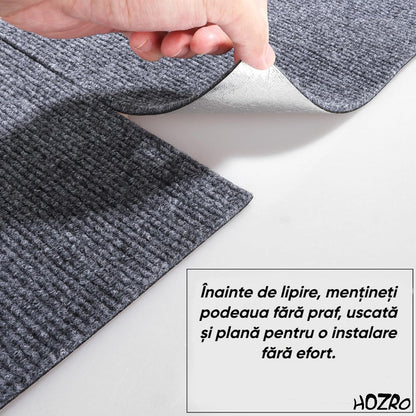 Mochetă autoadezivă HOZRO, 60×60 cm, antiderapante, pentru subsol și pardoseli din beton, interior/exterior, uz comercial, culoare gri HOZRO