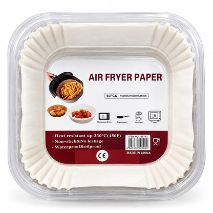 Set 50 bucati hartie de copt, Unica folosinta, Pentru air fryer, Alb, Patrate BESTSELLS