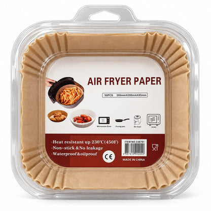 Set 50 bucati hartie de copt, Unica folosinta, Pentru air fryer, Maro, Patrate BESTSELLS