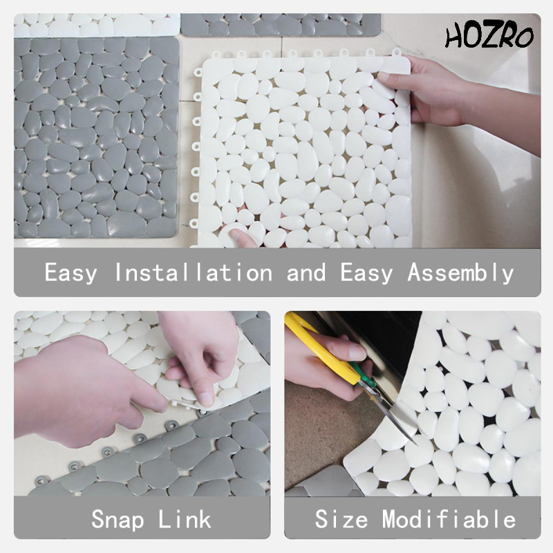 Covor Antiderapant HOZRO – Tip Dale, Alb & Gri, Design Texturat cu Pietre Naturale, Modular și Rezistent la Apă HOZRO