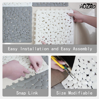 Covor Antiderapant HOZRO – Tip Dale, Alb & Gri, Design Texturat cu Pietre Naturale, Modular și Rezistent la Apă HOZRO