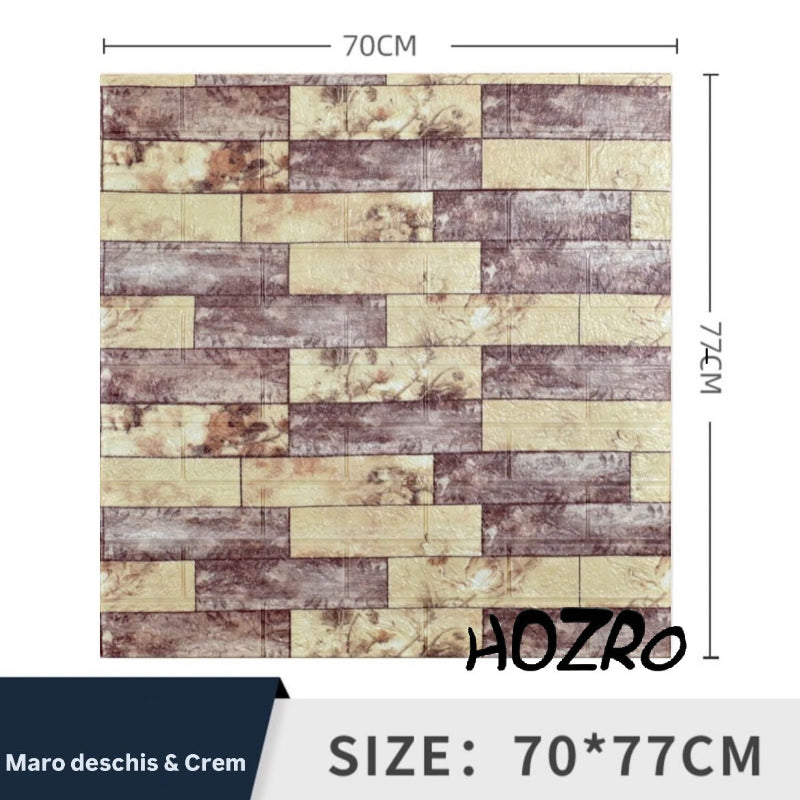 Set 10 x Tapet 3D autoadeziv HOZRO, Model imitatie caramida, acopera o suprafata de 5.39 mp, design modern, foarte usor de montat, Maro Deschis & Crem HOZRO