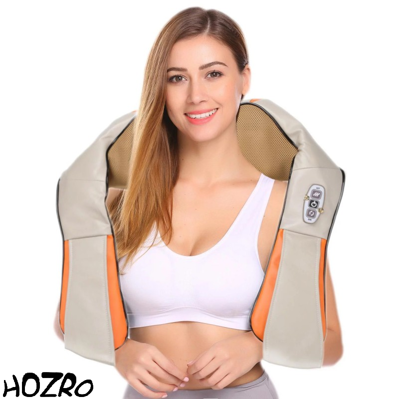 Aparat de Masaj HOZRO, cu Încălzire și Bile Shiatsu – Tehnologie Infraroșu, 24W, pentru Gât și Umeri, Relaxare Profundă, Ameliorarea Durerilor Musculare, Husa Din Piele HOZRO