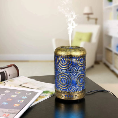 Difuzor HOZRO, Aromaterapie Vintage, cu Design Metalic Elegant, 250ml – Umidificator cu Ultrasunete, 7 Culori LED Ambientale, Funcție de Oprire Automată, Ideal pentru Relaxare, Dormitor sau Spa