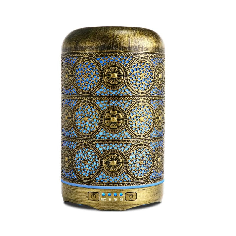Difuzor HOZRO, Aromaterapie Vintage, cu Design Metalic Elegant, 250ml – Umidificator cu Ultrasunete, 7 Culori LED Ambientale, Funcție de Oprire Automată, Ideal pentru Relaxare, Dormitor sau Spa