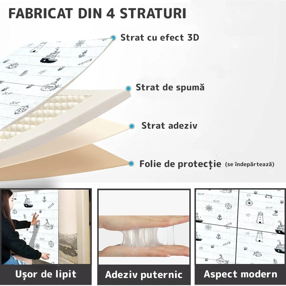 Tapet 3D autoadeziv HOZRO, Model imitatie caramida, design modern, foarte usor de montat, TAPET 107 HOZRO