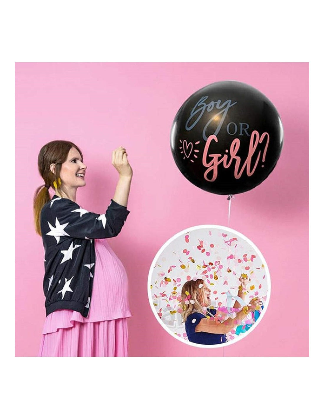 Set 2 baloane Gender Reveal, fetita sau baietel, Balon 90 cm, HOZRO, confetti roz si albastru BESTSELLS