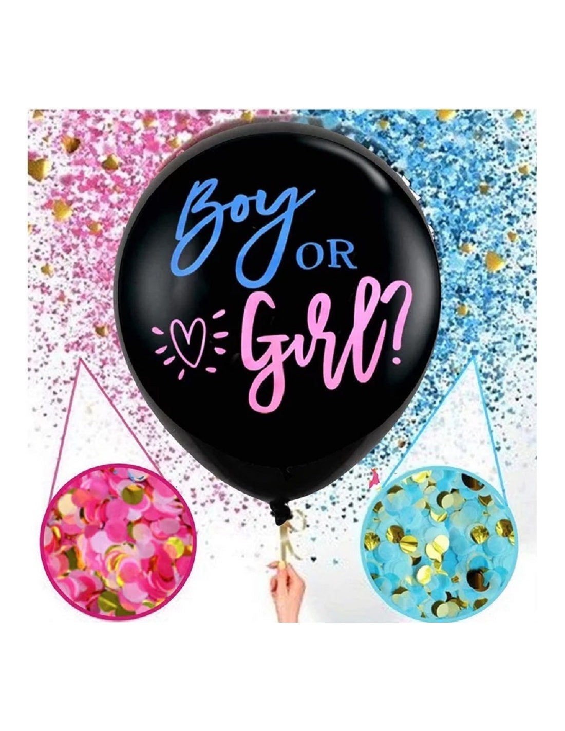 Set 2 baloane Gender Reveal, fetita sau baietel, Balon 90 cm, HOZRO, confetti roz si albastru BESTSELLS