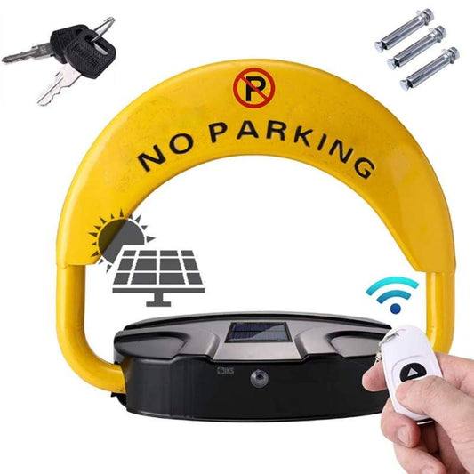 Blocator de Parcare Automat HOZRO, cu Încărcare Solară – Barieră Rabatabilă cu Funcție Anti-Furt, Alarmă Integrată, Control prin Telecomandă și Cheie, Design Robust Negru/Galben pentru Protecția și Siguranța Locului de Parcare HOZRO