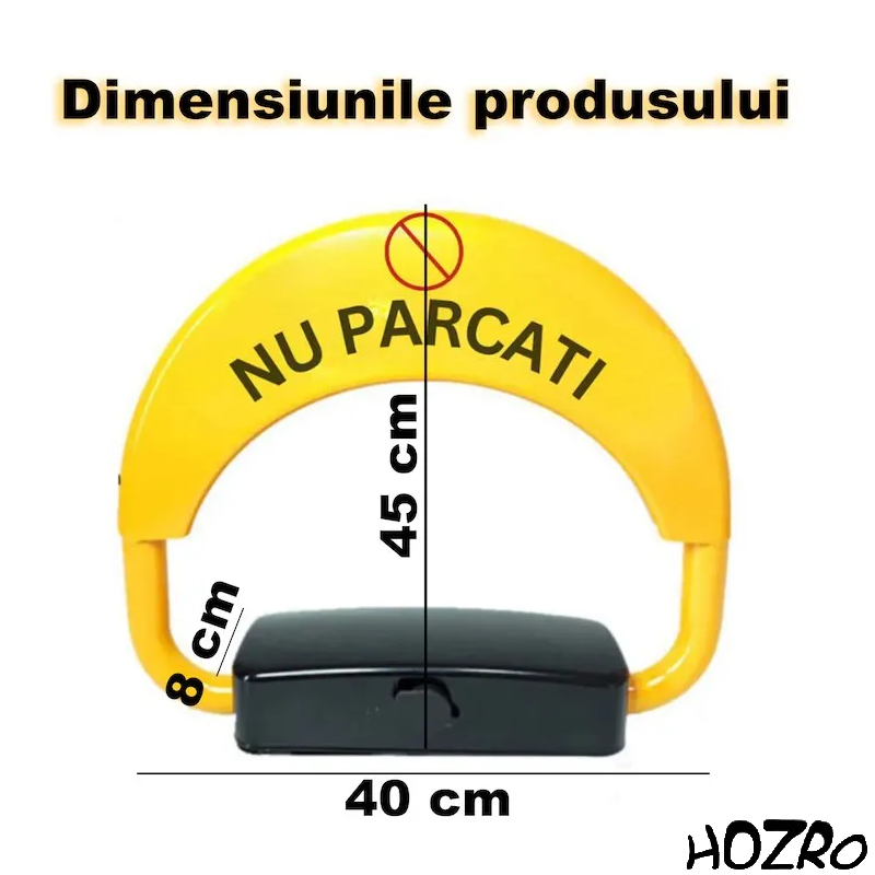 Blocator Automat HOZRO, pentru Loc de Parcare – Control prin Telecomandă și Cheie, Funcție Rabatabilă, Alarmă Anti-Furt Integrată, Construcție Robustă, Design Vizibil Galben/Negru pentru Siguranță și Protecția Eficientă a Spațiului de Parcare HOZRO