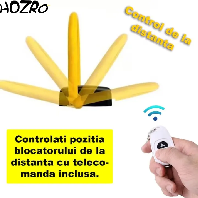 Blocator Automat HOZRO, pentru Loc de Parcare – Control prin Telecomandă și Cheie, Funcție Rabatabilă, Alarmă Anti-Furt Integrată, Construcție Robustă, Design Vizibil Galben/Negru pentru Siguranță și Protecția Eficientă a Spațiului de Parcare HOZRO