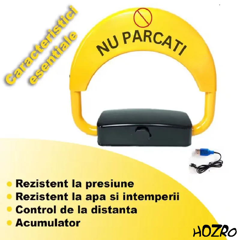 Blocator Automat HOZRO, pentru Loc de Parcare – Control prin Telecomandă și Cheie, Funcție Rabatabilă, Alarmă Anti-Furt Integrată, Construcție Robustă, Design Vizibil Galben/Negru pentru Siguranță și Protecția Eficientă a Spațiului de Parcare HOZRO