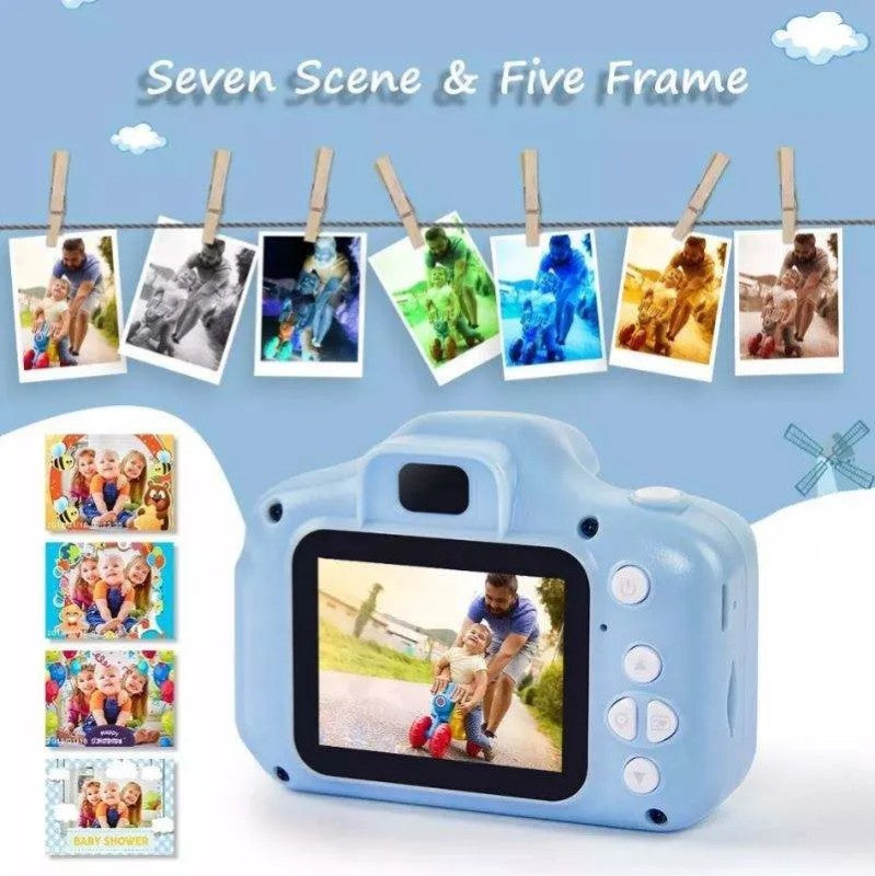 Camera foto interactiva copii full HD, cu 4 jocuri incluse, 7 scene si 4 cadre foto distractive, Bleu BESTSELLS