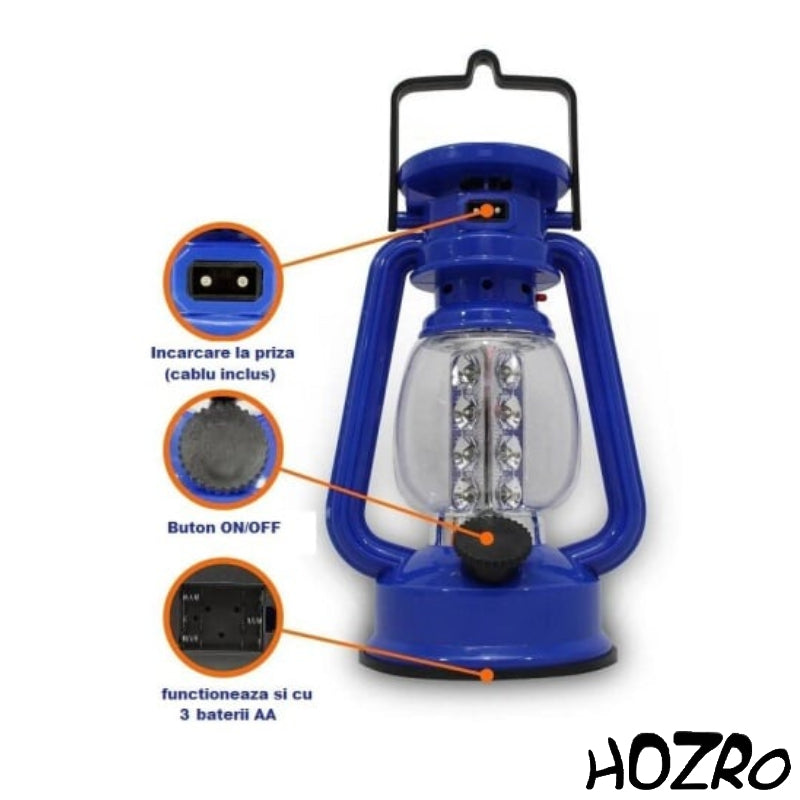 Felinar Retro HOZRO, cu LED, Iluminare 360°, Design Vintage Elegant – Ideal pentru Decor Interior și Exterior, Camping, Terasă și Atmosferă Relaxantă HOZRO