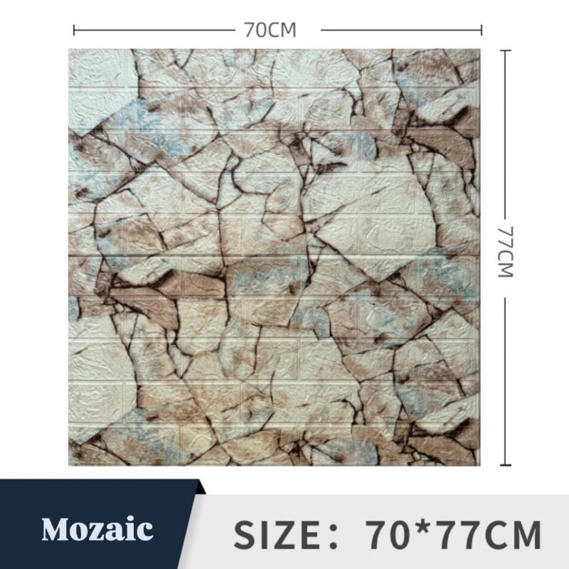Set 10 x Tapet 3D autoadeziv HOZRO, Model imitatie caramida, acopera o suprafata de 5.39 mp, design modern, foarte usor de montat, Mozaic crem & Bleu HOZRO