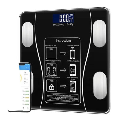 Cantar electronic inteligent cu aplicatie Smart, corporal, ecran digital Iluminat, termometru, negru