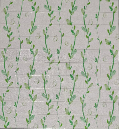 Tapet 3D Decorativ autoadeziv HOZRO, Model frunze Alb/Verde, perete/tavan, waterproof, usor de montat, design modern, 70x70 cm, alb, TAPET 105 HOZRO