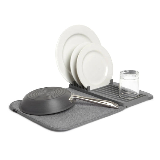 Scurgător de vase HOZRO, din microfibră, rezistent la apă, 50x33 cm, gri – uscare rapidă, protecție pentru blat și organizare eficientă HOZRO