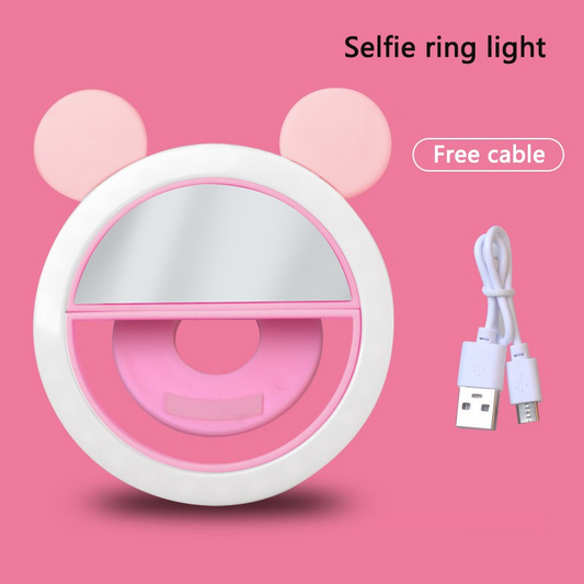 Lampa LED HOZRO, Selfie Ring in Forma de Urs, Lumina Portabila pentru Telefon, Iluminare Ideala pentru Poze si Videoclipuri, Roz HOZRO