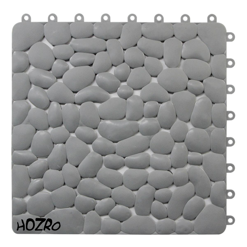 Covor Antiderapant HOZRO, Tip Dale pentru Cabină de Duș – Design Modern cu Textură de Pietre Gri, Modular, Ușor de Îmbinat, Material Moale și Rezistent la Apă, Ideal pentru Băi Elegante și Zone Umede HOZRO
