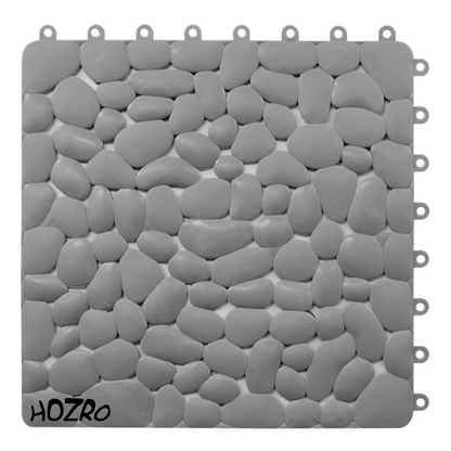 Covor Antiderapant HOZRO, Tip Dale pentru Cabină de Duș – Design Modern cu Textură de Pietre Gri, Modular, Ușor de Îmbinat, Material Moale și Rezistent la Apă, Ideal pentru Băi Elegante și Zone Umede HOZRO