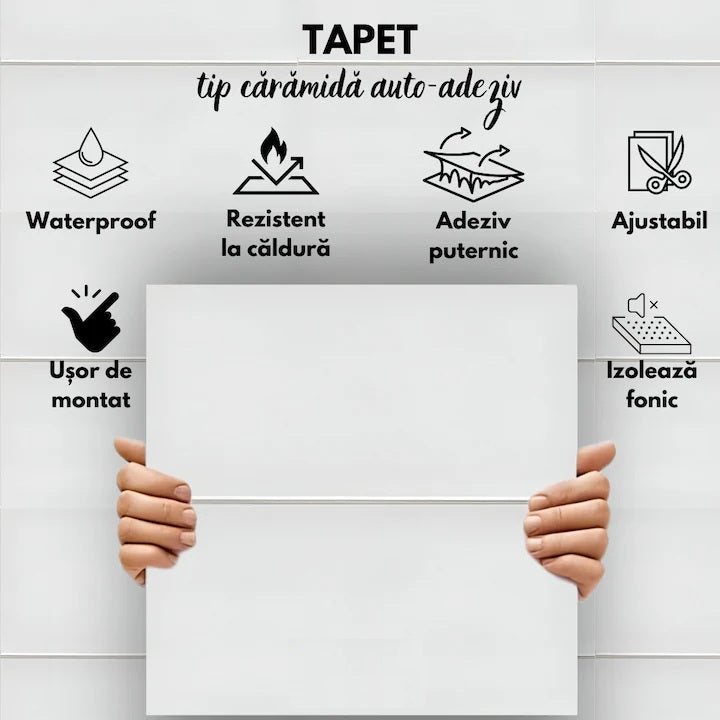 Tapet 3D autoadeziv HOZRO, Model Placa Dubla, perete/tavan, waterproof, usor de montat, design modern, 70x70 cm, albTAPET 14 HOZRO