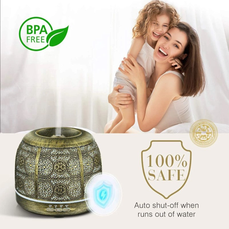 Difuzor Aromaterapie, din Metal Vintage, 7 Culori LED, Umidifica Aerul, Bronz BESTSELLS