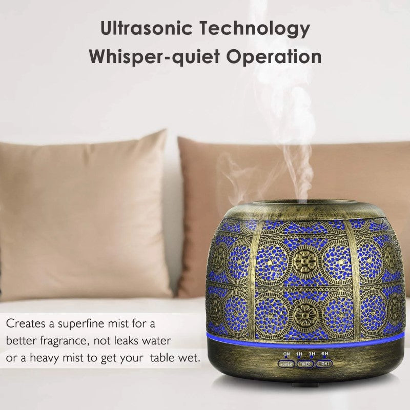 Difuzor Aromaterapie, din Metal Vintage, 7 Culori LED, Umidifica Aerul, Bronz BESTSELLS