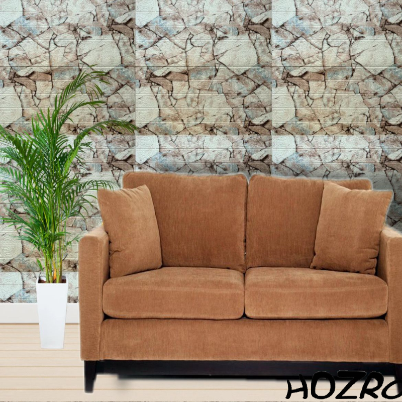 Set 10 x Tapet 3D autoadeziv HOZRO, Model imitatie caramida, acopera o suprafata de 5.39 mp, design modern, foarte usor de montat, Mozaic crem & Bleu HOZRO
