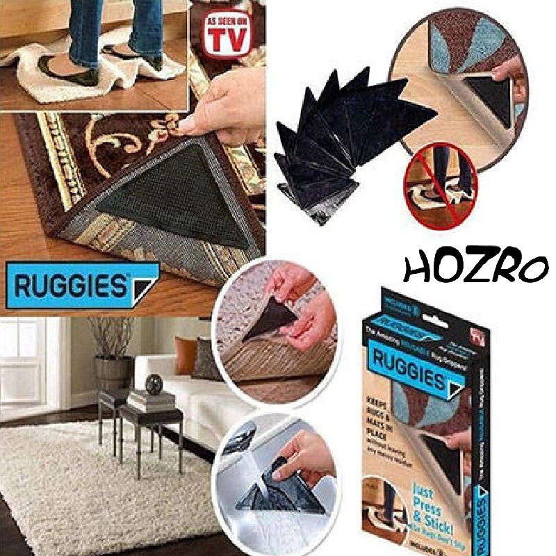 Banda Adeziva HOZRO, RUGGIES, pentru Fixarea Covoarelor – Pachet cu 8 Triunghiuri, Previne Alunecarea si Asigura Siguranta Covorului pe Podea, Negru HOZRO