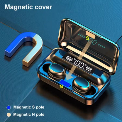 Căști F9 Smart Wireless Bluetooth V5.0, Splash-Resistent, Touch, iOS &amp; Android, 2200mAh – Negru BESTSELLS
