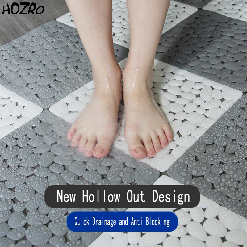 Covor Antiderapant HOZRO – Tip Dale, Alb & Gri, Design Texturat cu Pietre Naturale, Modular și Rezistent la Apă HOZRO