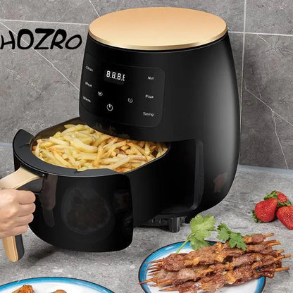 Friteuza cu aer cald, fara ulei, HOZRO Air Fryer, Putere 2400W, capacitate de 6L, Afisaj Digital, 6 Functii de gatire HOZRO