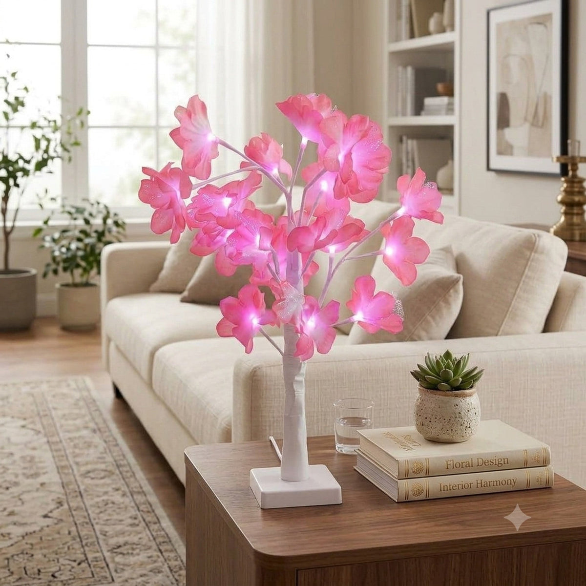 Pomisor decorativ de Craciun Hozro®, Veioza tip copacel cu Trandafiri, 36 LED-uri, Inaltime 40 cm, Alb HOZRO