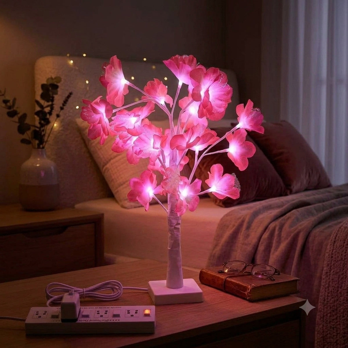 Pomisor decorativ de Craciun Hozro®, Veioza tip copacel cu Trandafiri, 36 LED-uri, Inaltime 40 cm, Alb HOZRO