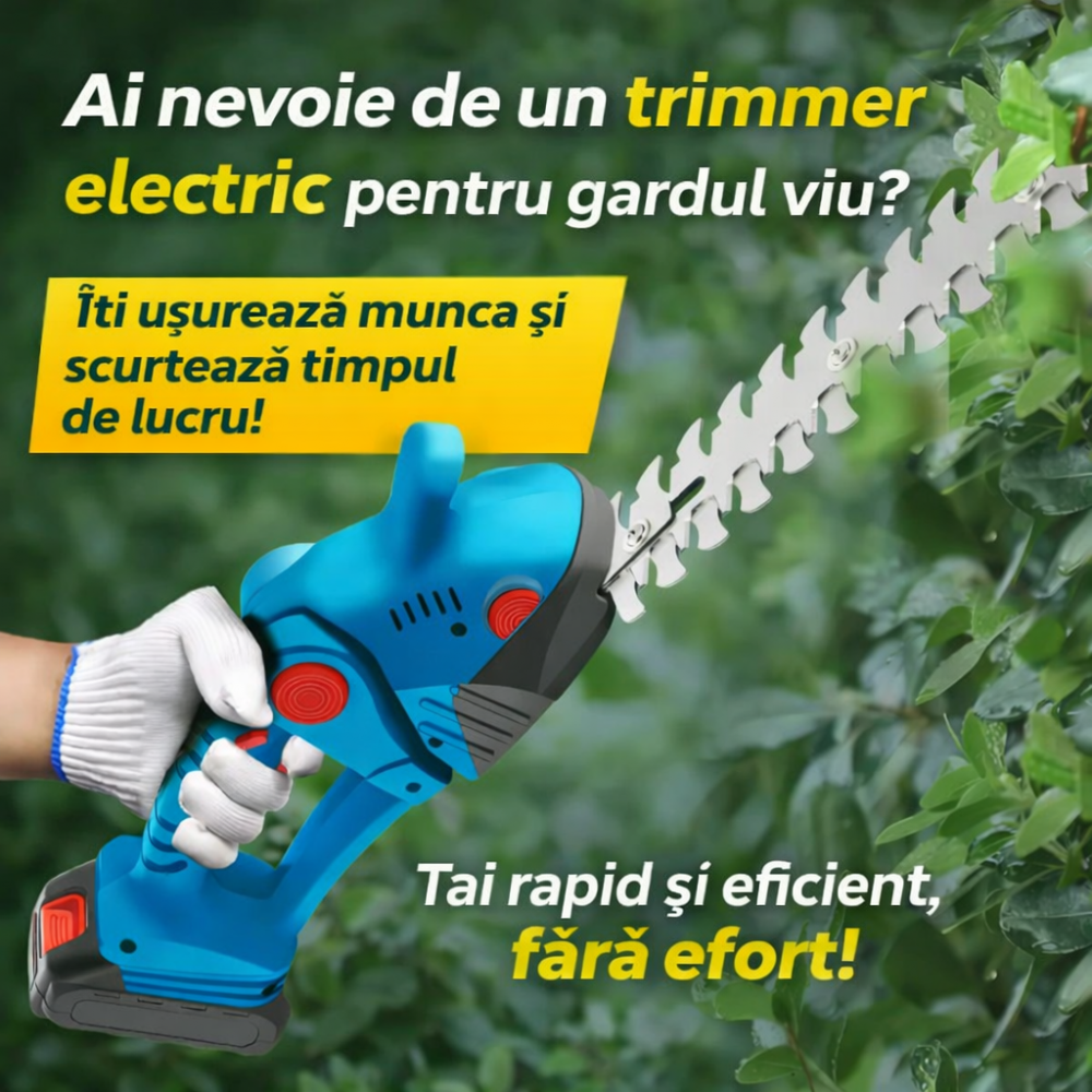 🌿 Set 6-în-1 HOZRO Drujbă, Motocoasa, Masina tuns gard Suflanta si Foarfeca Electrică portabilă , fără fir,  2 acumulatori reîncărcabili – Un singur sistem, libertate deplină în grădină! HOZRO