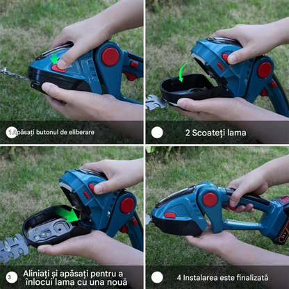 🌿 Set 6-în-1 HOZRO Drujbă, Motocoasa, Masina tuns gard Suflanta si Foarfeca Electrică portabilă , fără fir,  2 acumulatori reîncărcabili – Un singur sistem, libertate deplină în grădină! HOZRO
