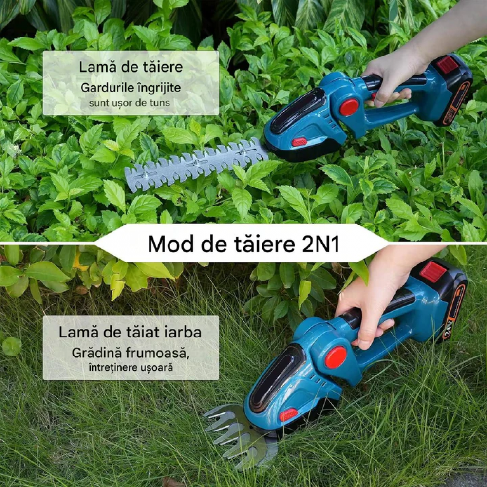 🌿 Set 6-în-1 HOZRO Drujbă, Motocoasa, Masina tuns gard Suflanta si Foarfeca Electrică portabilă , fără fir,  2 acumulatori reîncărcabili – Un singur sistem, libertate deplină în grădină! HOZRO