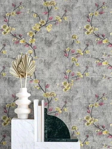 Tapet 3D Decorativ autoadeziv HOZRO, Model Vesel Floral Gri/Galben, perete/tavan, waterproof, usor de montat, design modern, 70x70 cm, alb, TAPET 112\ HOZRO