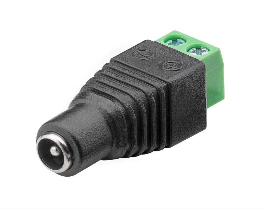 Conector mufă alimentare DC 2.1 x 5.5 mm mamă la terminal 2 pini pentru bandă LED, UTP, sistem camere, set 5 bucăți BESTSELLS