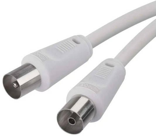 Cablu coaxial TV alb cu mufe IEC drepte mamă și tată