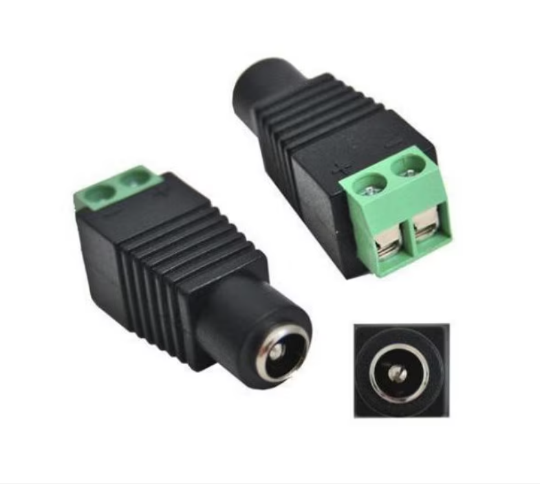 Conector mufă alimentare DC 2.1 x 5.5 mm mamă la terminal 2 pini pentru bandă LED, UTP, sistem camere, set 5 bucăți BESTSELLS