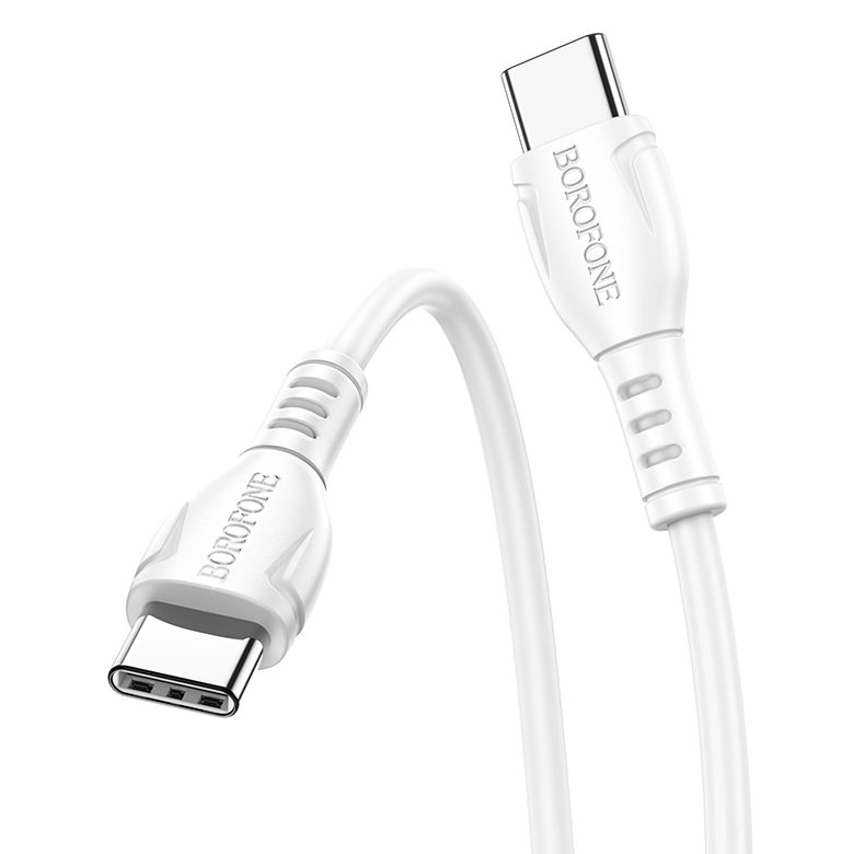 Detaliu conectori USB-C ai cablului Borofone BX51 alb