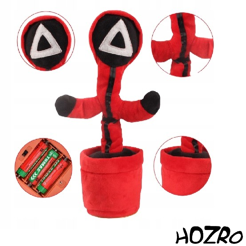 Jucărie Interactivă HOZRO, Cactus Dansator Squid Game – Imitație, Cântă și Dansează, cu Lumină și Sunet, 32 cm, Model Cerc/Pătrat/Triunghi, Roșu-Negru HOZRO