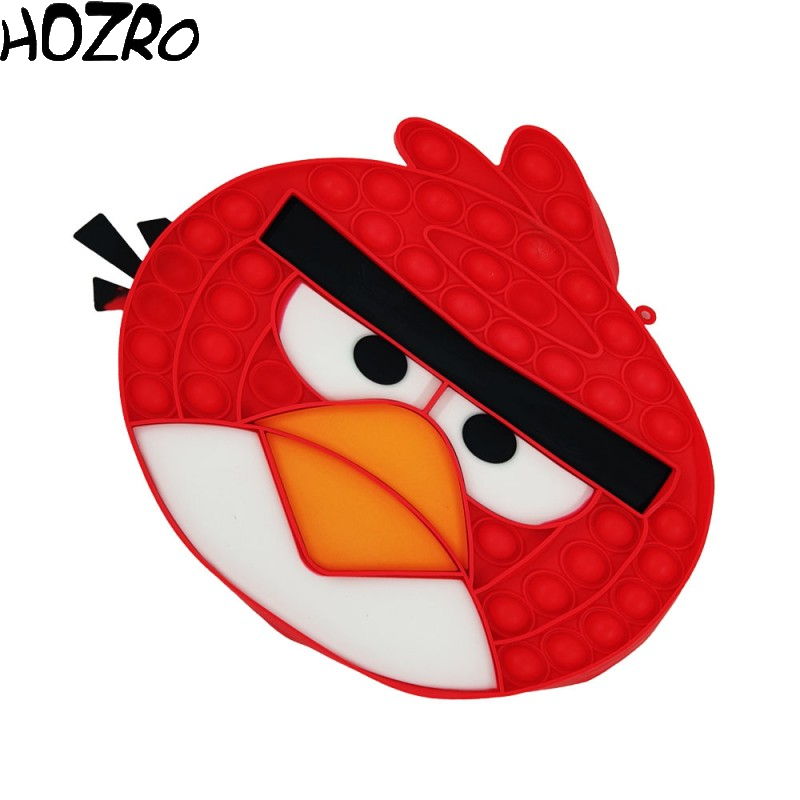 Jucarie Senzoriala HOZRO, Antistres Pop It Now and Flip It, Push Bubble, 20 x 20 cm, Model Angry Birds, Rosu HOZRO