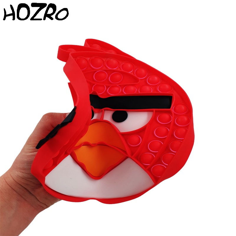 Jucarie Senzoriala HOZRO, Antistres Pop It Now and Flip It, Push Bubble, 20 x 20 cm, Model Angry Birds, Rosu HOZRO